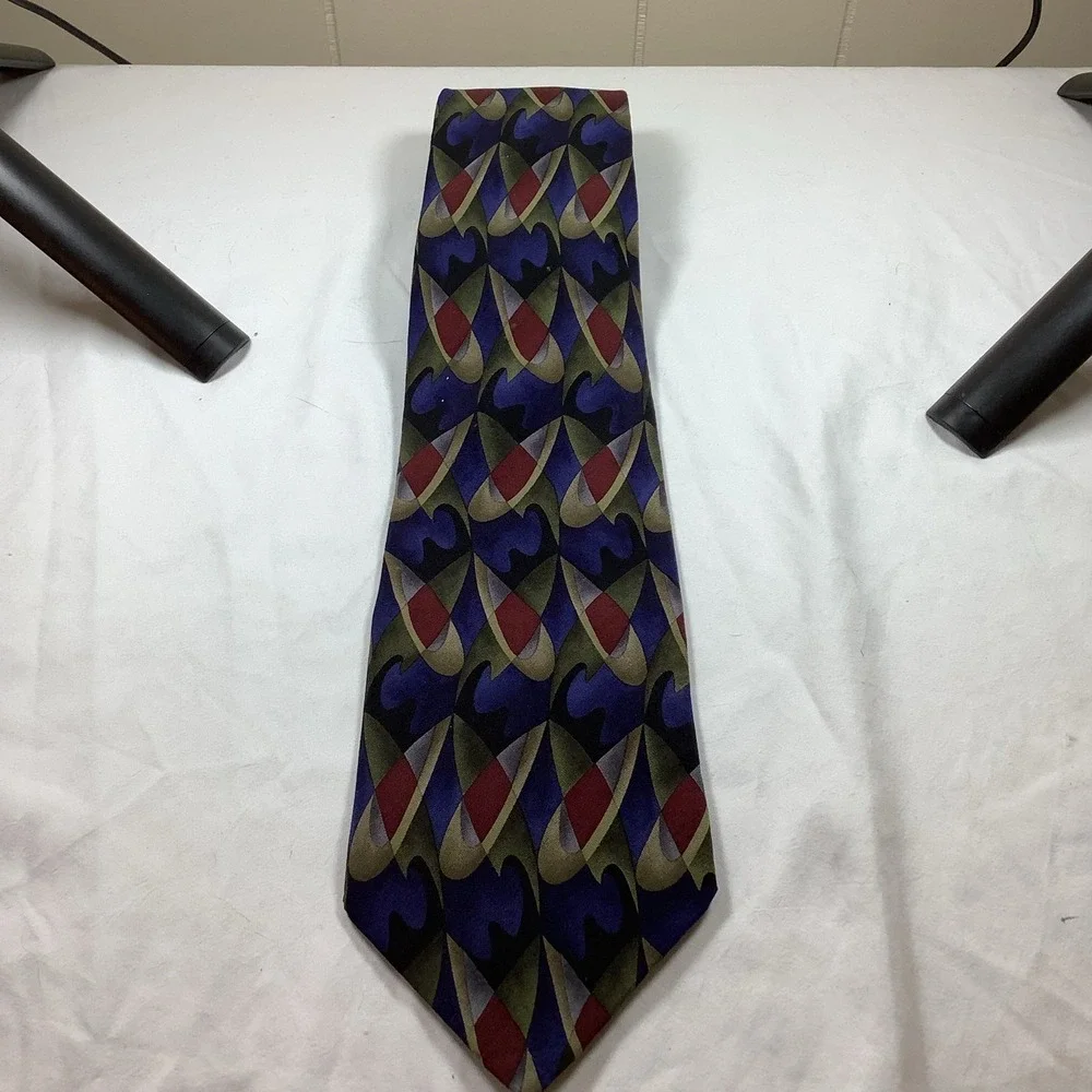 Jimmy Z Men's Silk‎ Necktie Abstract Geometric Multicolor